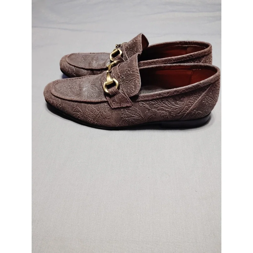EUC Tallia Patritzio Chocolate Brown Bit Textiled Old Money Dress Loafers Men 10